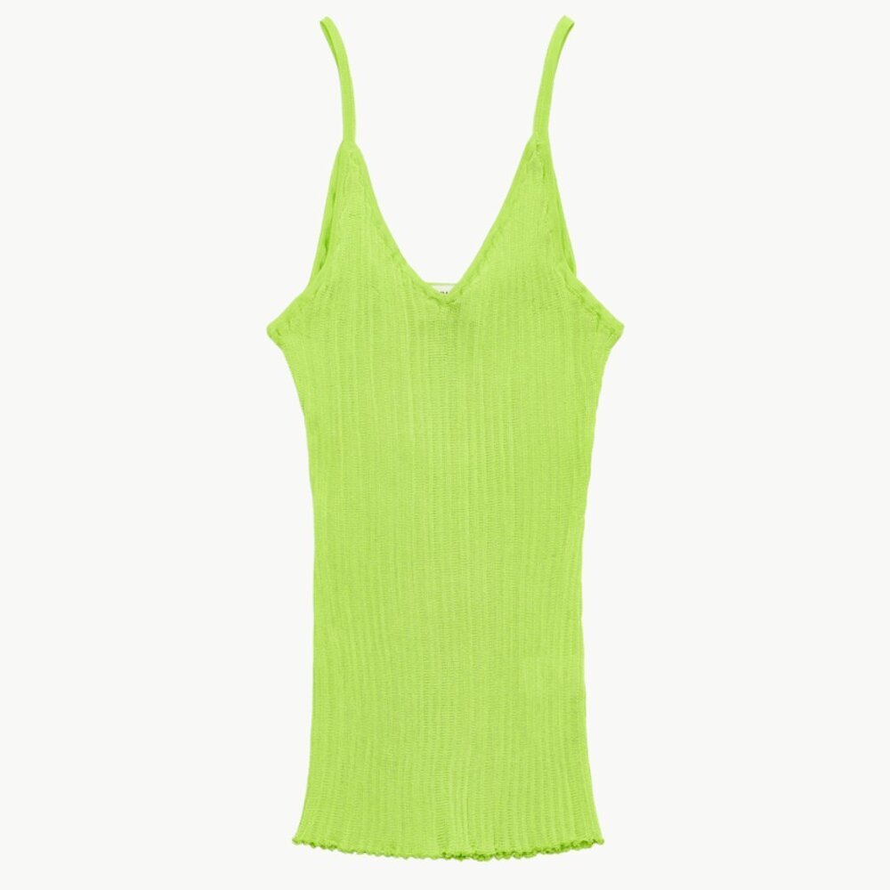 Maryam Nassir Zadeh Blanca Tank Size M Fern Brat Neon Green Ribbed Knit Top NWT